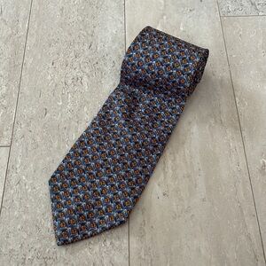 J. Crew Floral Plaid 100% Silk Suit Tie Blue Golden Yellow Cocktail Party